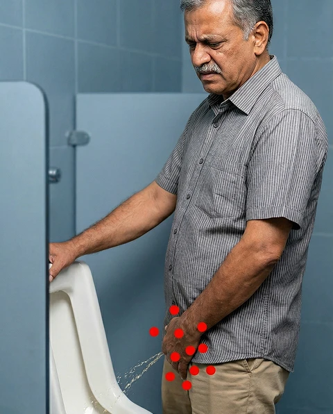 Straining to Urinate / Spraying Stream
