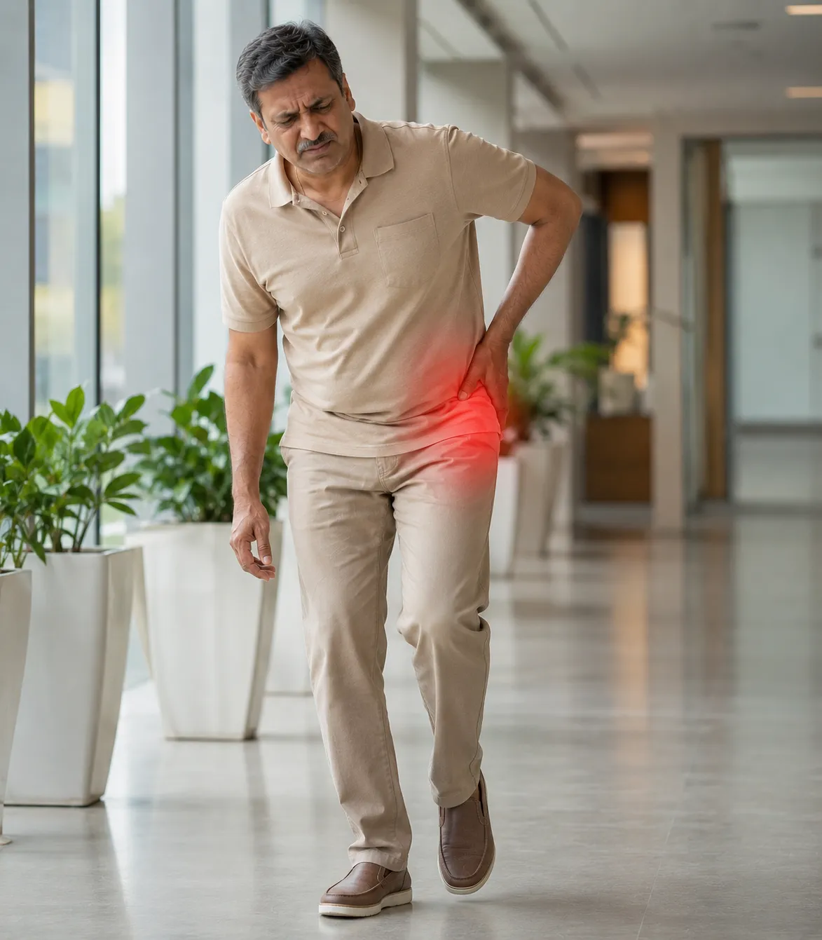 Limping due to hip weakness or pain