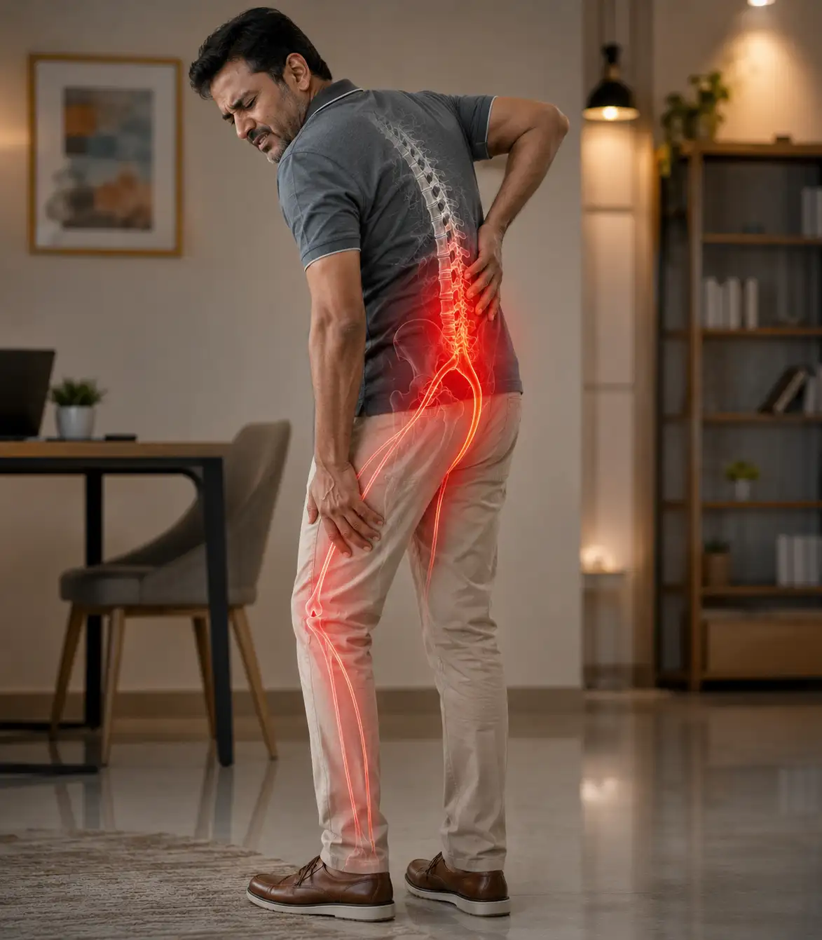 Pain radiating from the back down into the legs (sciatica)